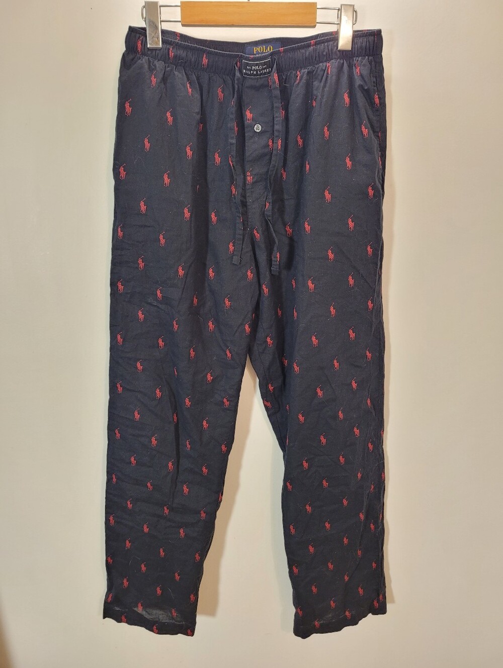 Polo Ralph Lauren Men's All Over Pony Sleep Draw String Black Red Pants - Size M
